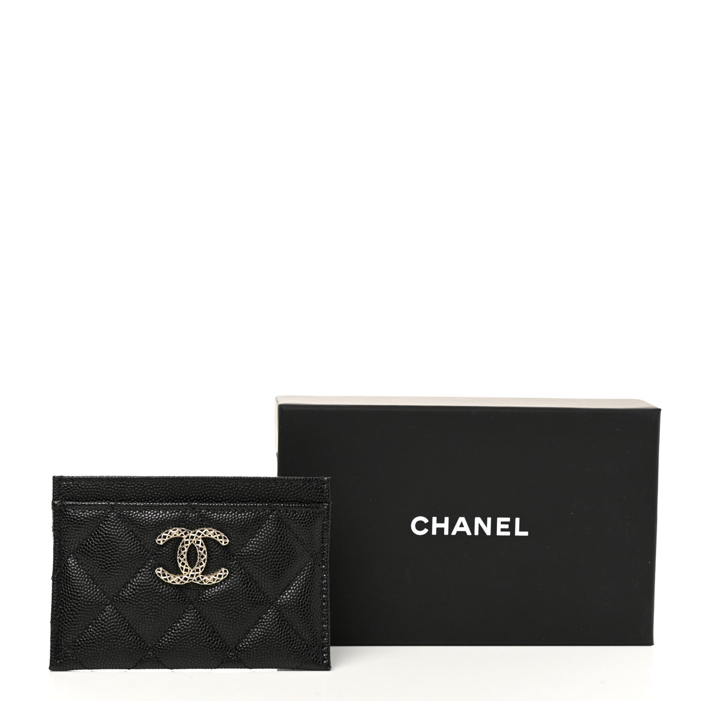 Caviar Metal Perforated Quilted CC Card Holder Black