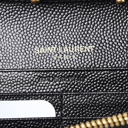 Saint Laurent Grain De Poudre Matelasse Chevron Monogram Chain Wallet Black 7 of 9