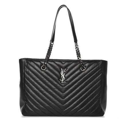 Saint Laurent Sheepskin Matelasse Chevron Large Monogram Shopping Bag Black 1 of 11
