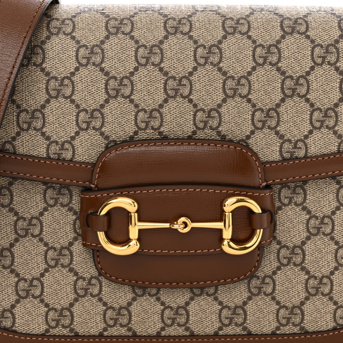 GG Supreme Monogram Horsebit 1955 Shoulder Bag Beige Brown Sugar