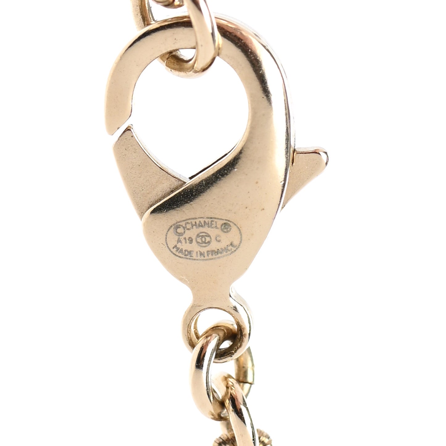 Metal Pearl Chain CC Long Necklace Gold