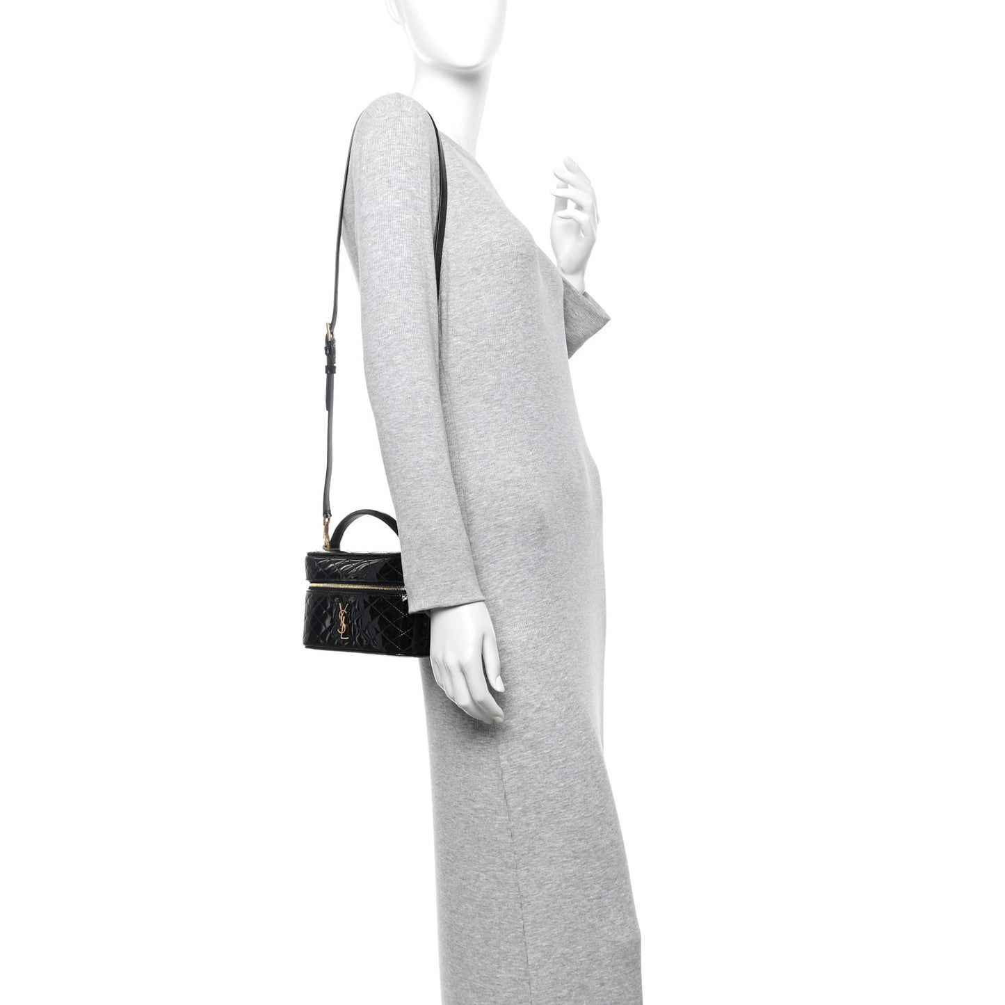 Patent Quilted Gaby Vanity Bag Black