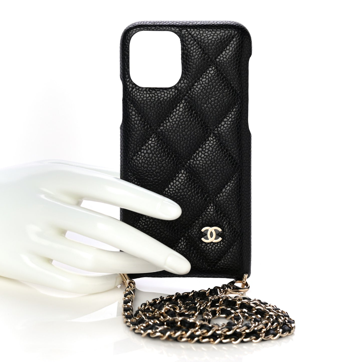 Caviar Quilted iPhone XI Pro Case With Chain Black