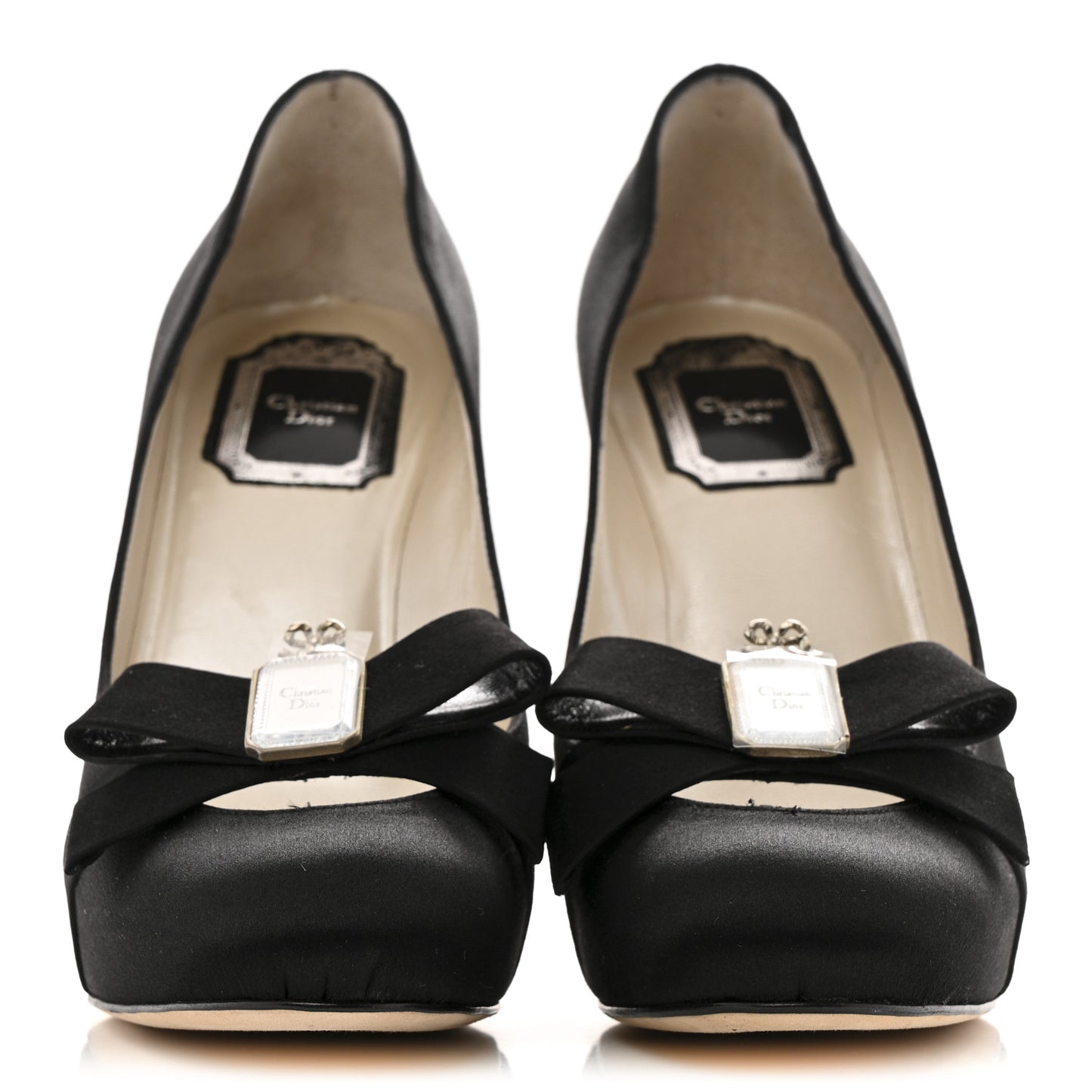 Satin Mirror Bow Pumps 37 Black