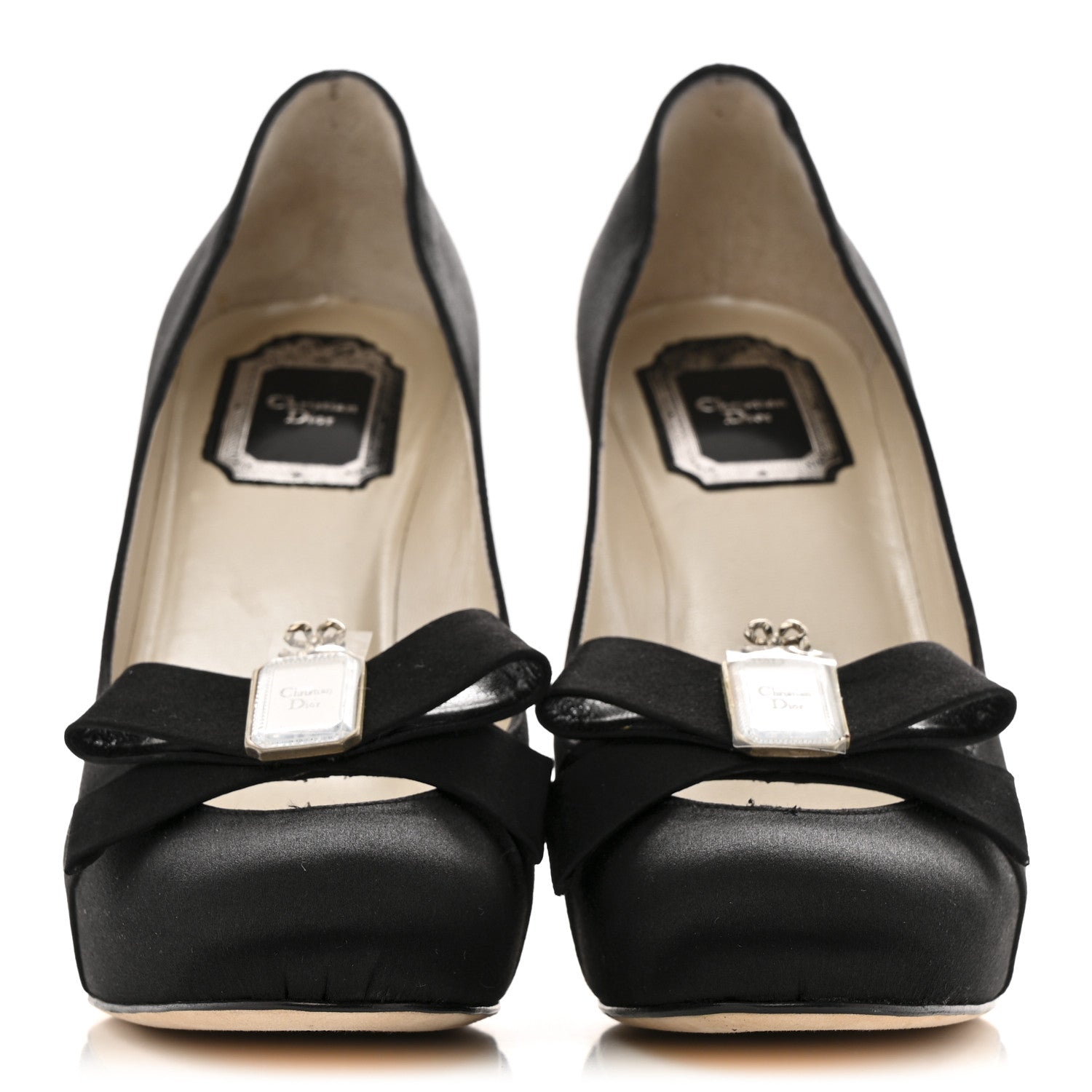 Christian Dior Satin Mirror Bow Pumps 37 Black 3 of 10