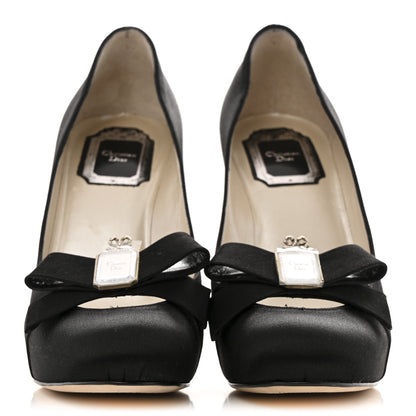 Christian Dior Satin Mirror Bow Pumps 37 Black 3 of 10