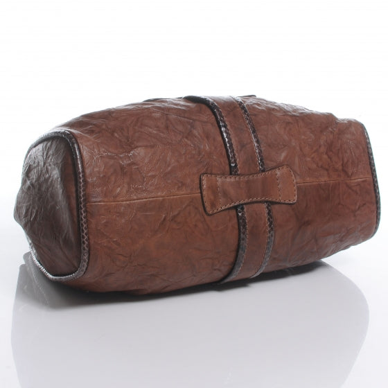 Leather Watersnake Trim Riki Tote Bag Brown