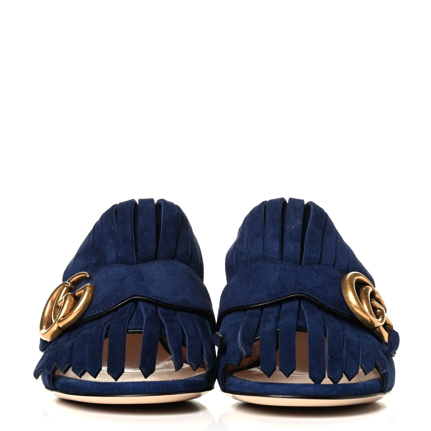 Gucci Kid Scamosciato GG Marmont Fringe 75mm Slide Sandals 36 Blue Ink 2 of 7