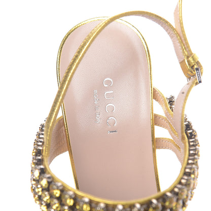 Gucci Nappa Silk Crystal Bertie High Heel Sandals 36 Gold 6 of 9