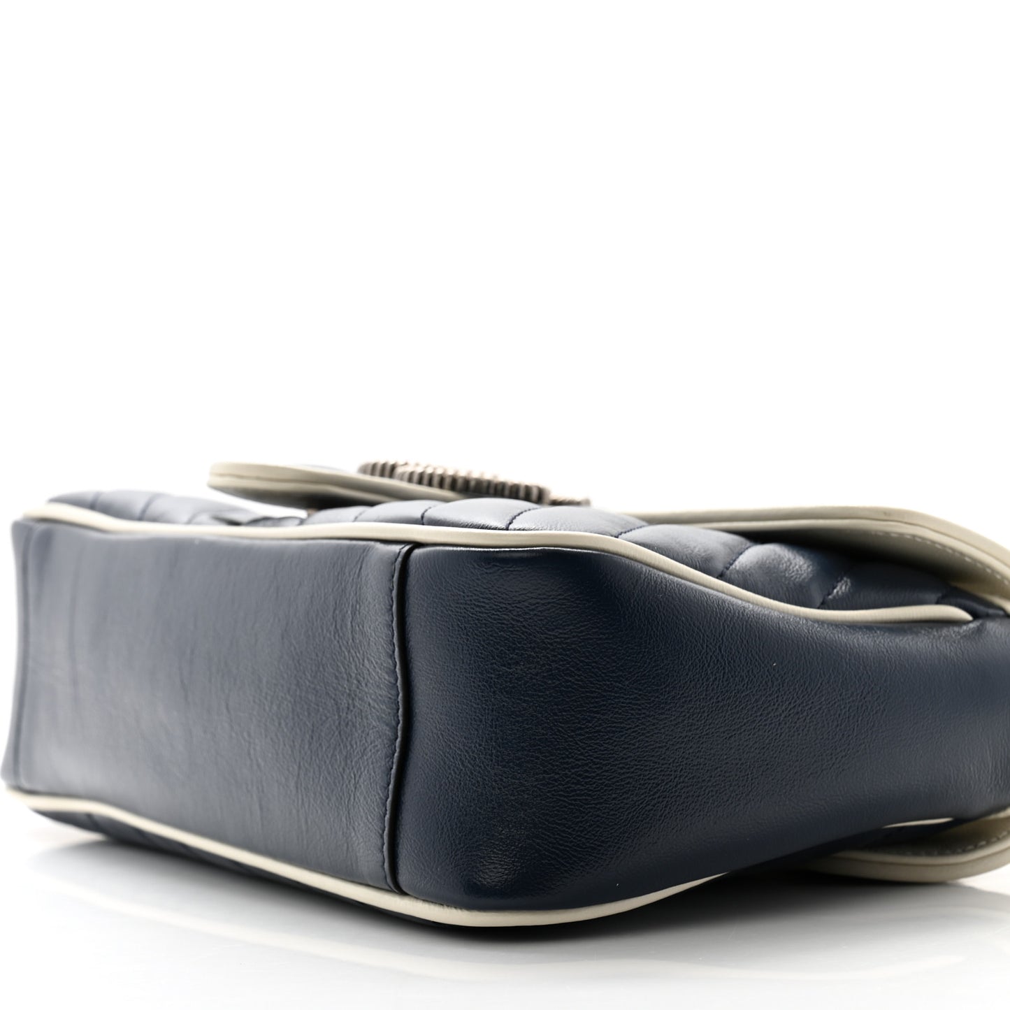 Vintage Effect Calfskin Matelasse Diagonal Small Torchon GG Marmont Shoulder Bag Blue Agata Mystic White