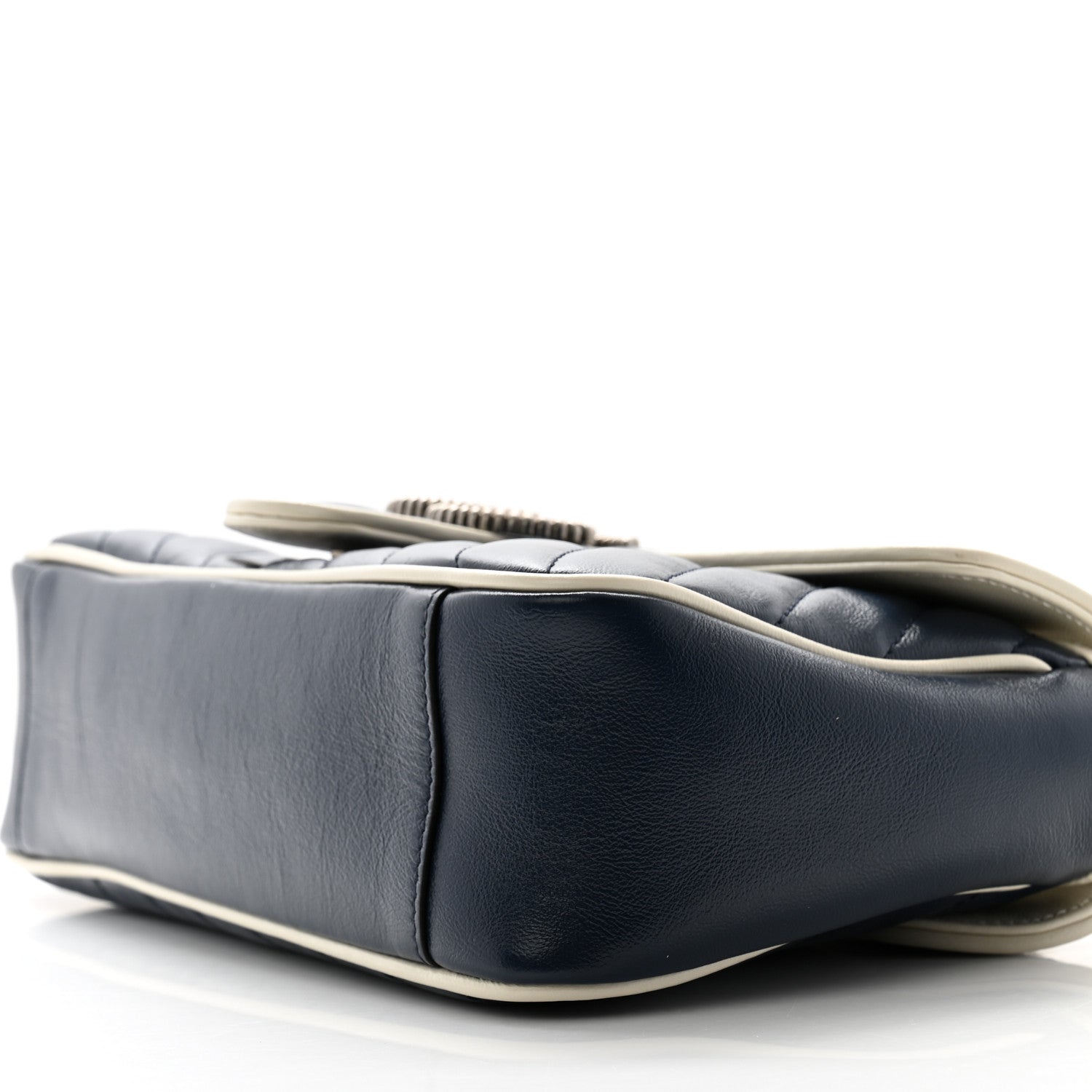 Gucci Vintage Effect Calfskin Matelasse Diagonal Small Torchon GG Marmont Shoulder Bag Blue Agata Mystic White 10 of 11