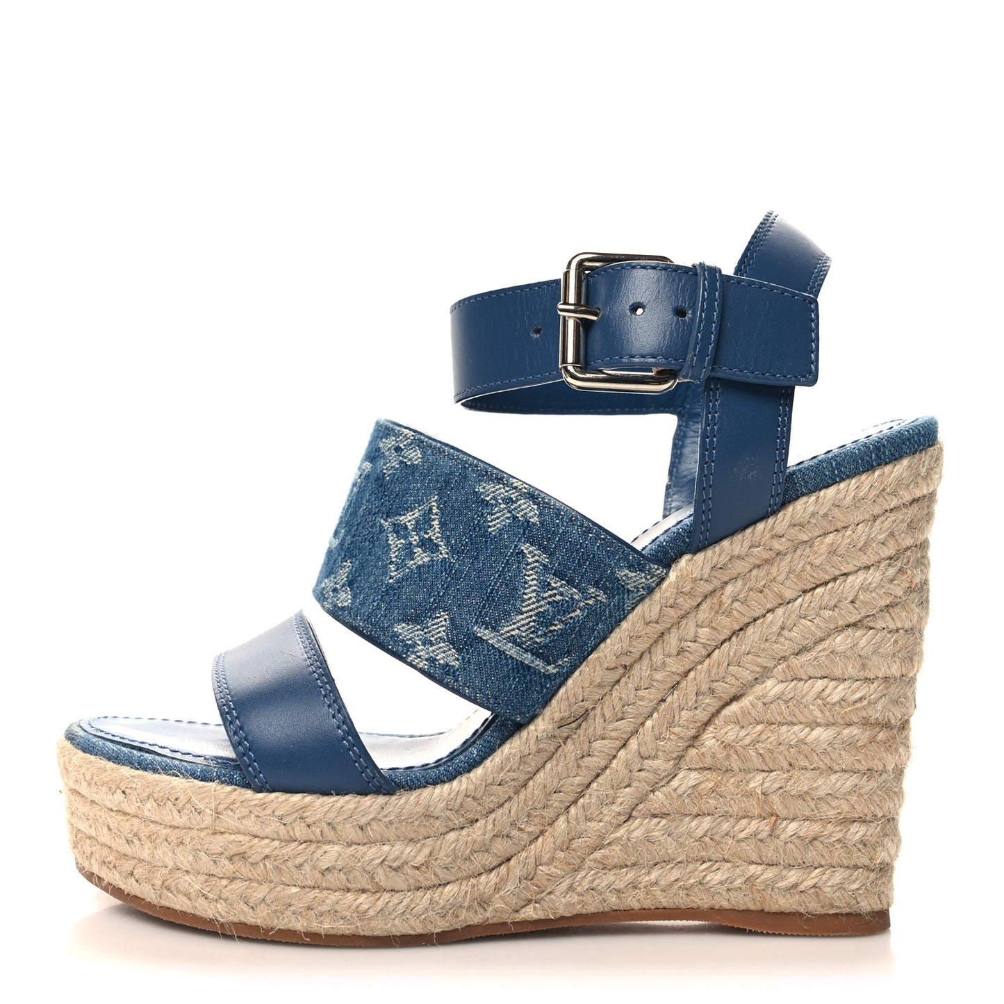 Monogram Denim Starboard Espadrille Wedge Sandal 37 Blue