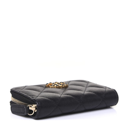 Chanel Goatskin Quilted Chanel 19 Zip Around Coin Purse Wallet Black 4 of 12