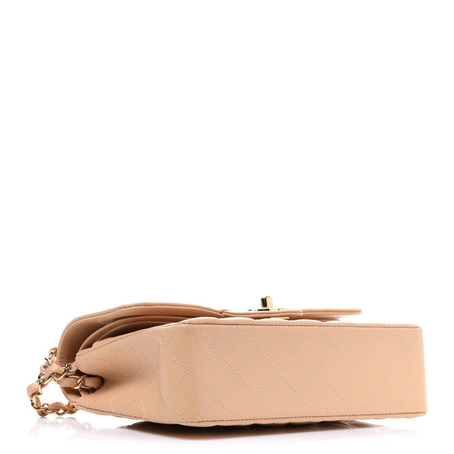 Caviar Quilted Small Double Flap Beige