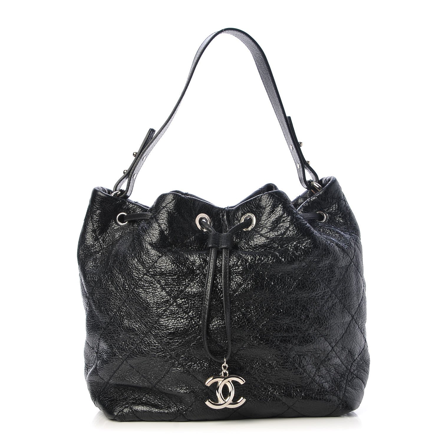 Chanel Glazed Calfskin On The Road Drawstring Tote Black 1 of 7