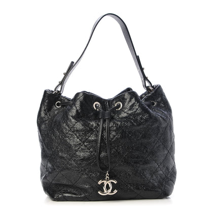 Chanel Glazed Calfskin On The Road Drawstring Tote Black 1 of 7
