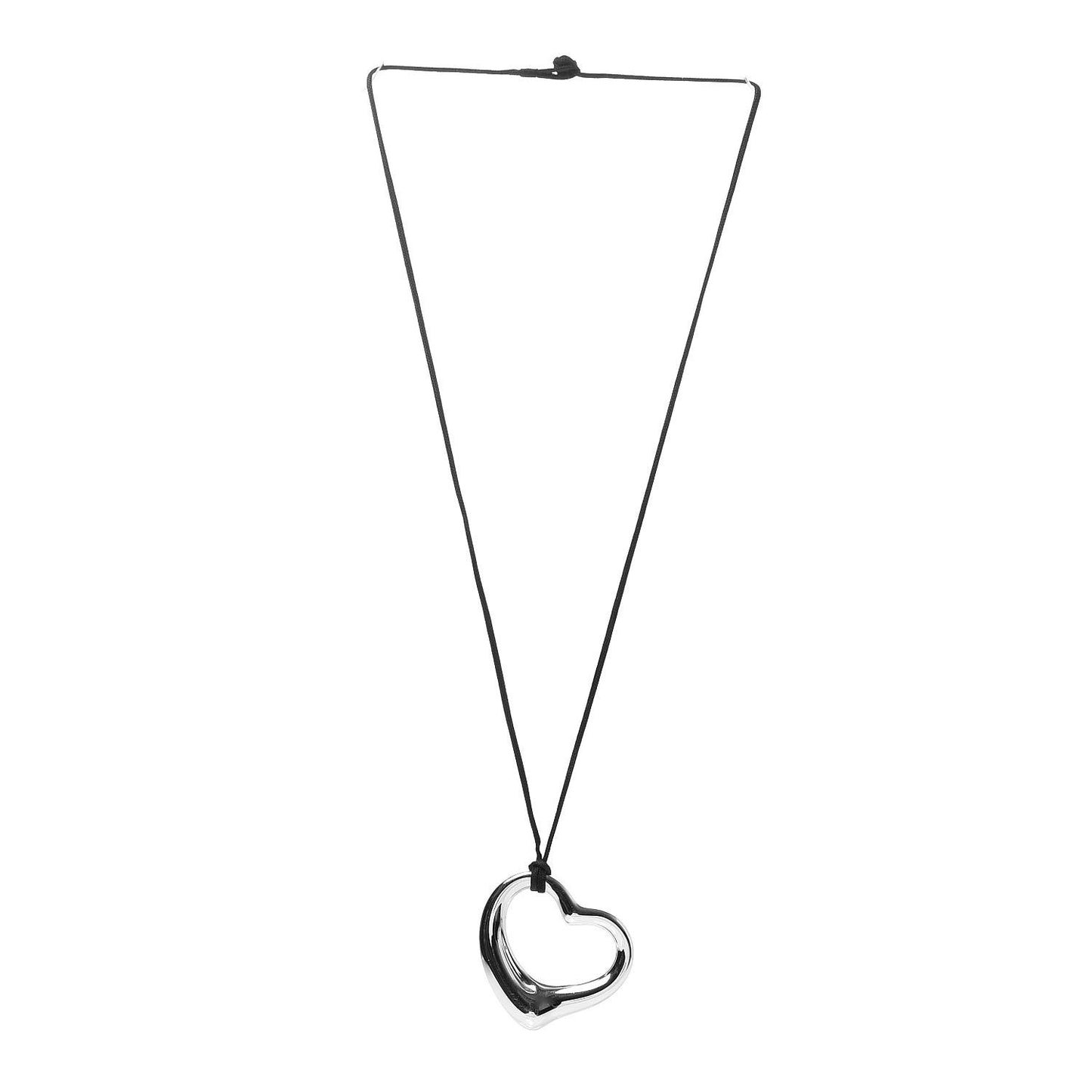 Sterling Silver 36mm Elsa Peretti Open Heart Pendant Cord Necklace