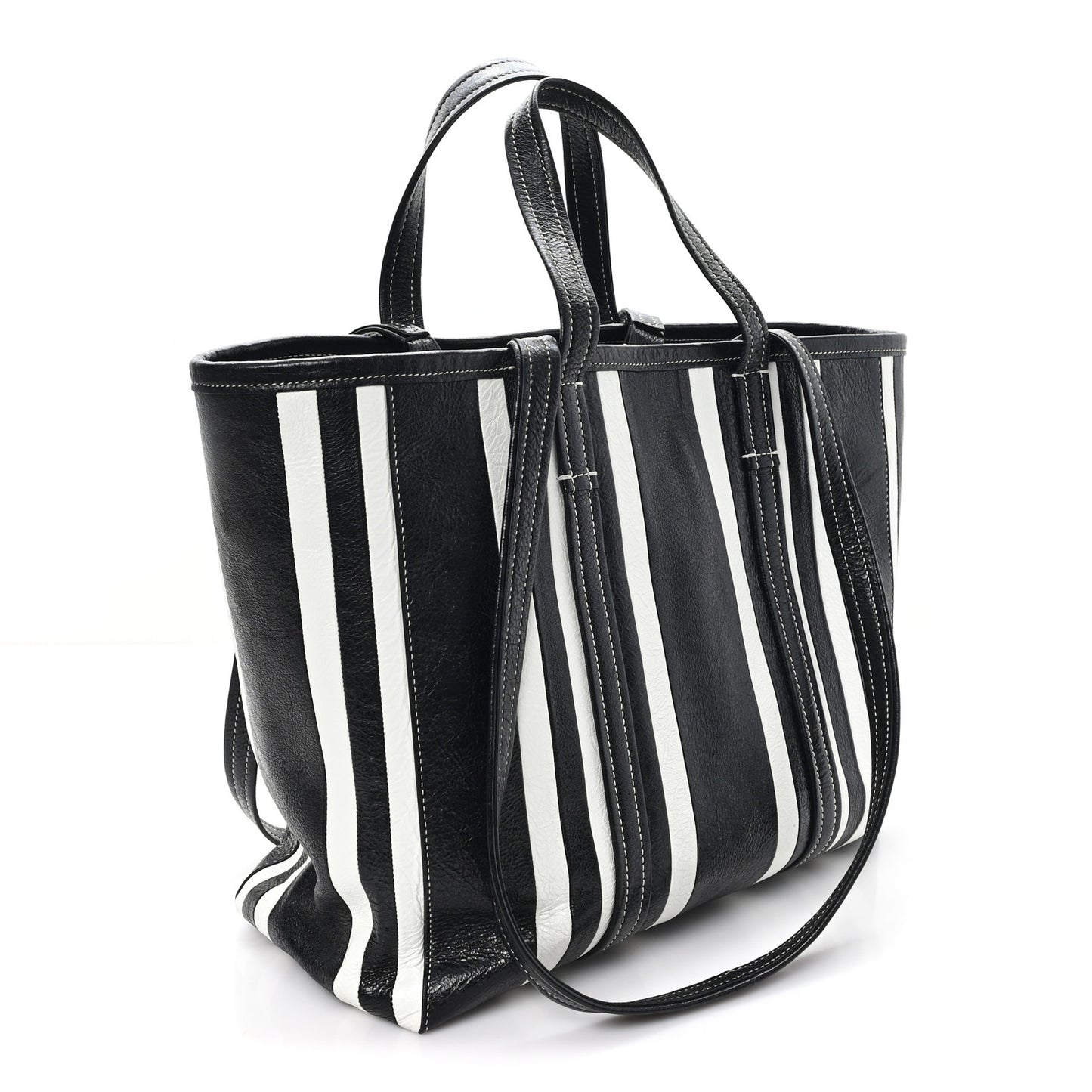 Agneau Arena Striped Patchwork Large Barbes East West Shopper Black White