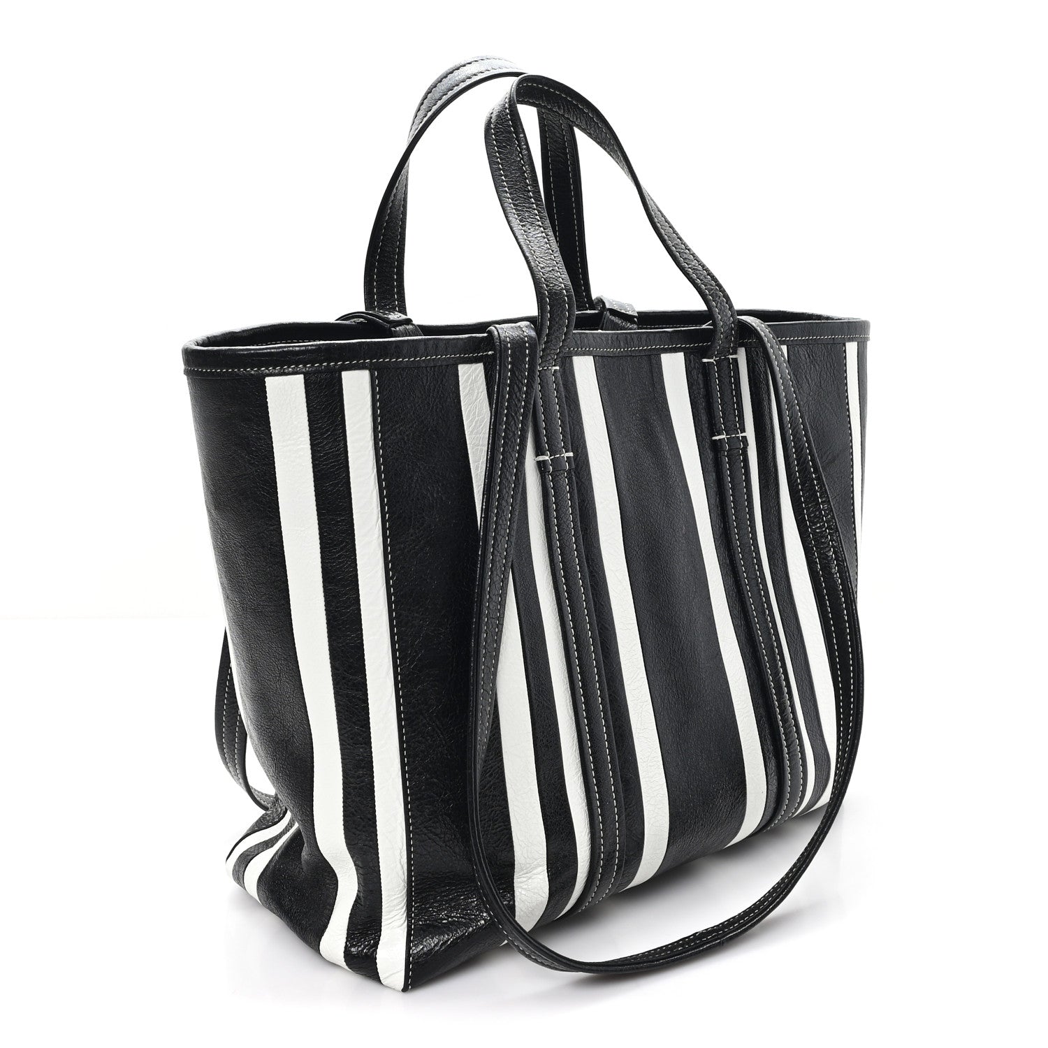 Balenciaga Agneau Arena Striped Patchwork Large Barbes East West Shopper Black White 3 of 11