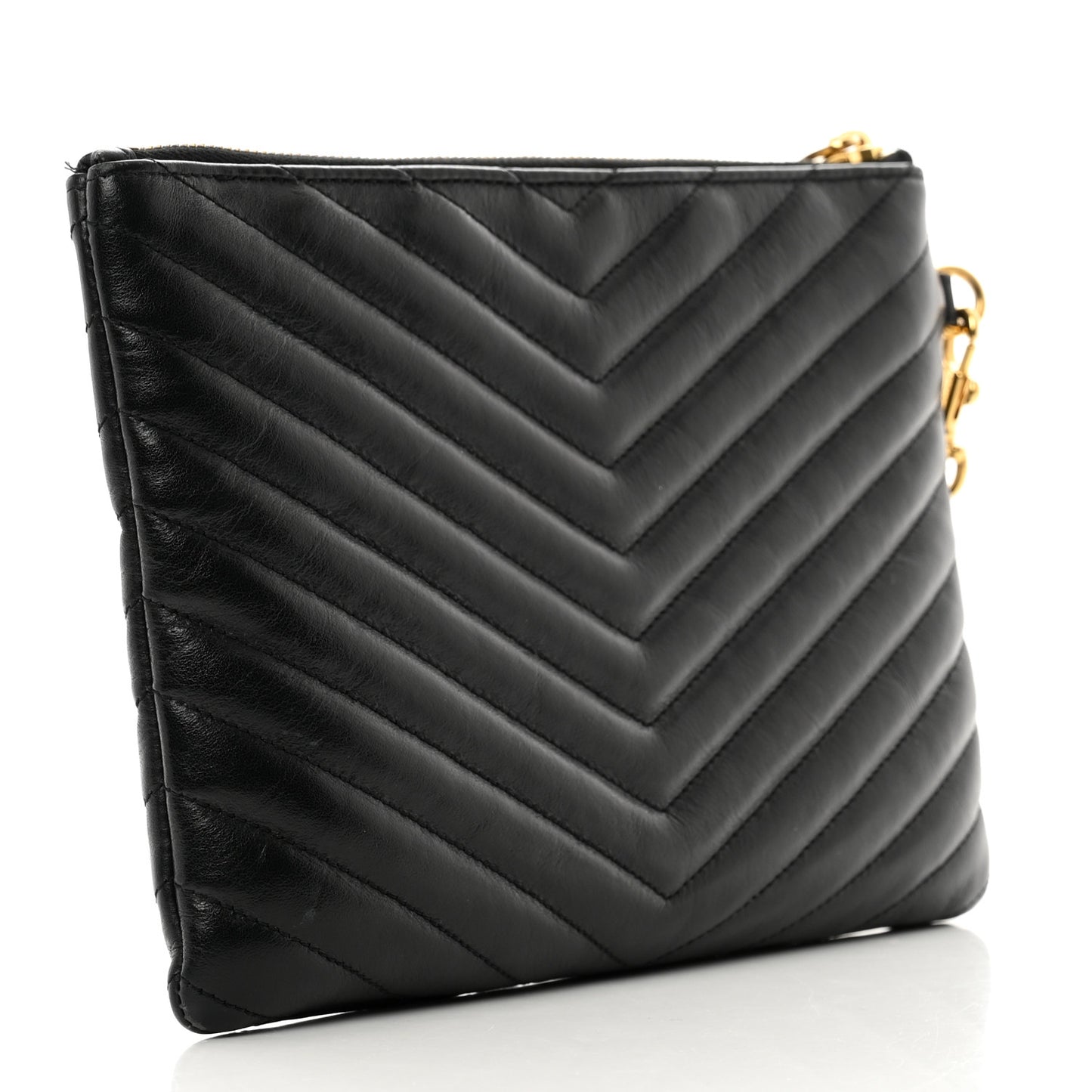 Calfskin Matelasse Chevron Monogram A5 Wristlet Black