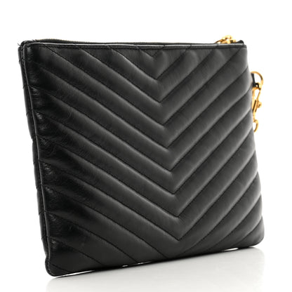 Saint Laurent Calfskin Matelasse Chevron Monogram A5 Wristlet Black 3 of 10