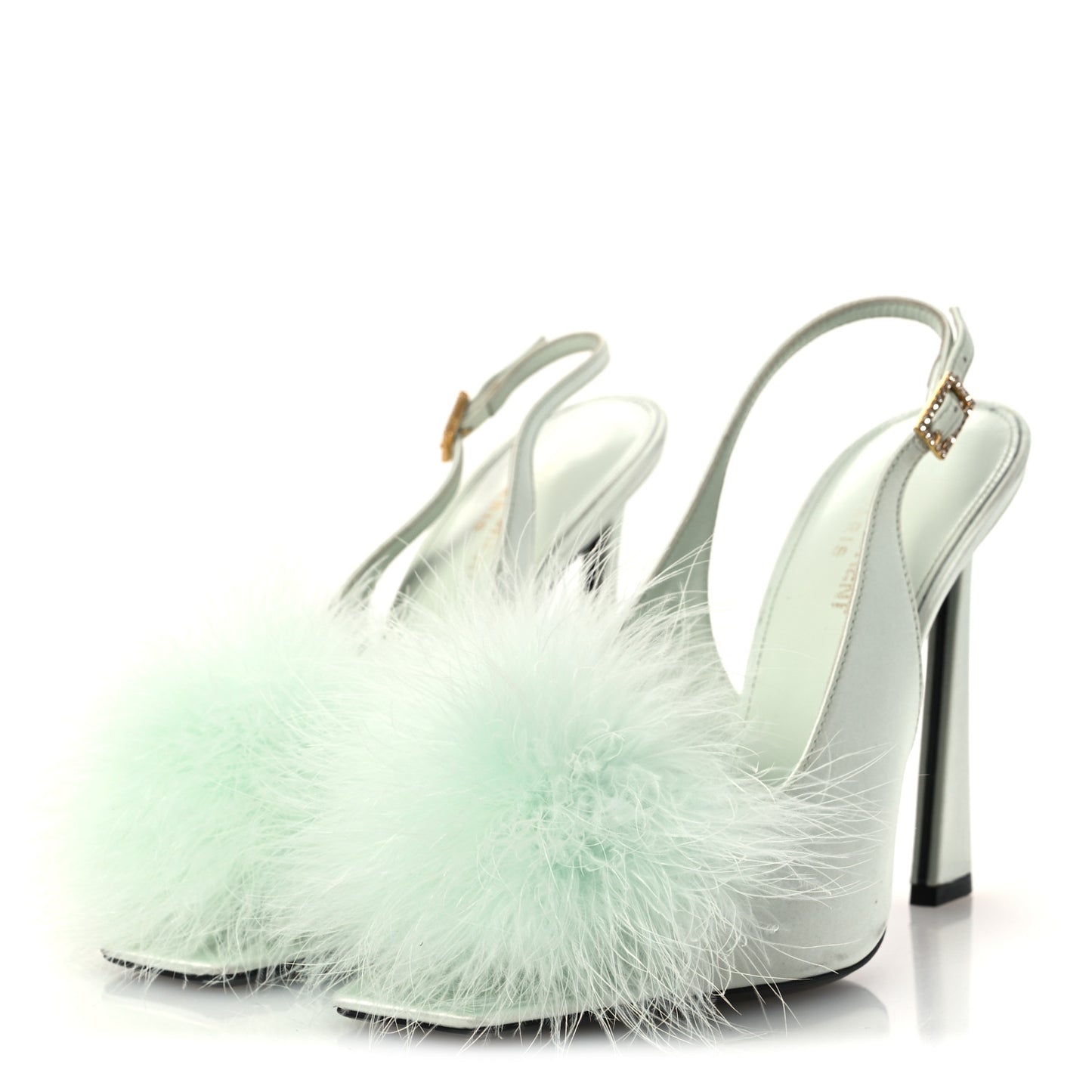 Crepe Satin Mae Feathered Sandals Slight 38 Green