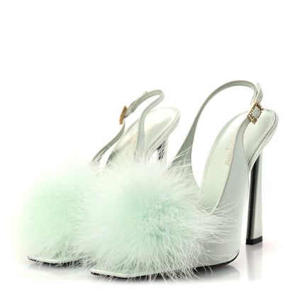 Saint Laurent Crepe Satin Mae Feathered Sandals Slight 38 Green 4 of 14