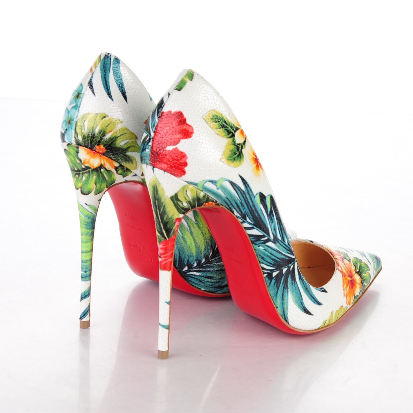 Crackled Calfskin Hawaii Print So Kate 120 Pumps 40.5 White Multi