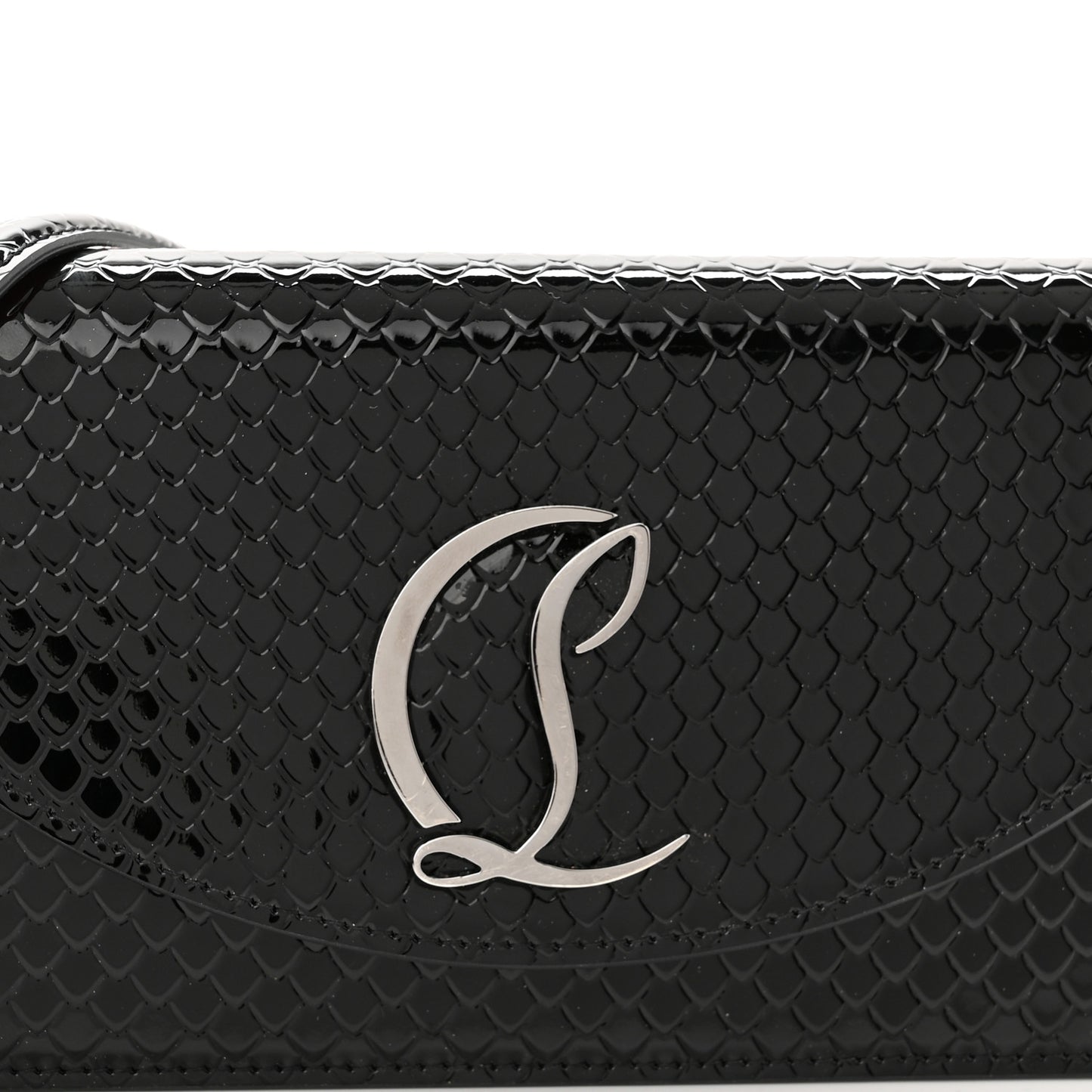 Patent Embossed Python Loubi54 Crossbody Clutch Black