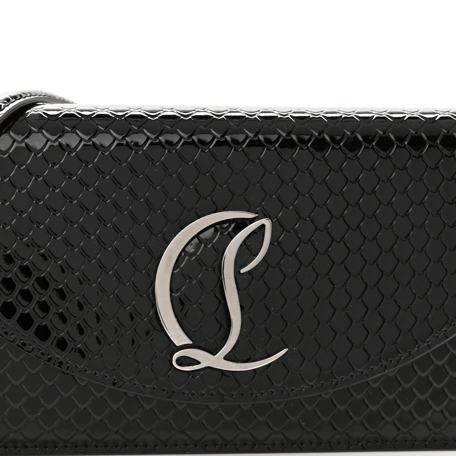 Christian Louboutin Patent Embossed Python Loubi54 Crossbody Clutch Black 7 of 13