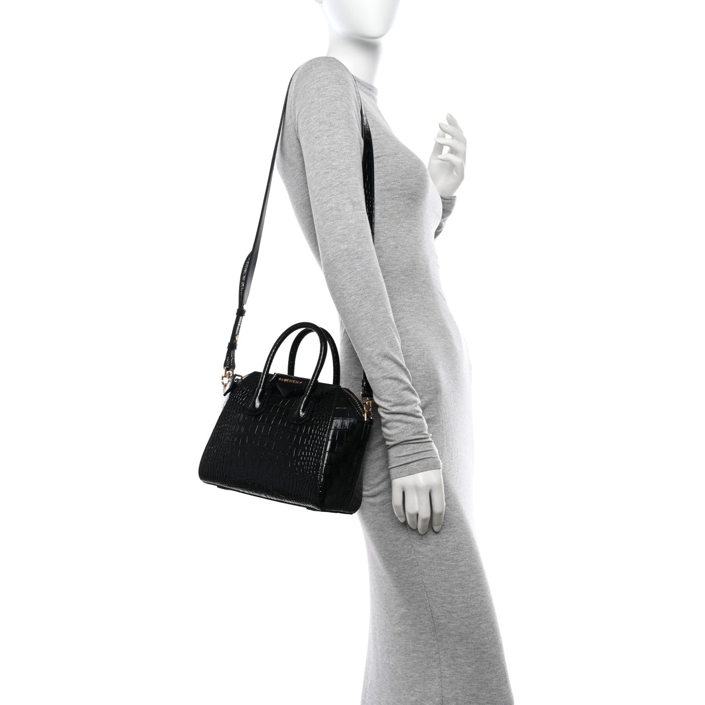 Calfskin Crocodile Embossed Mini Antigona Black