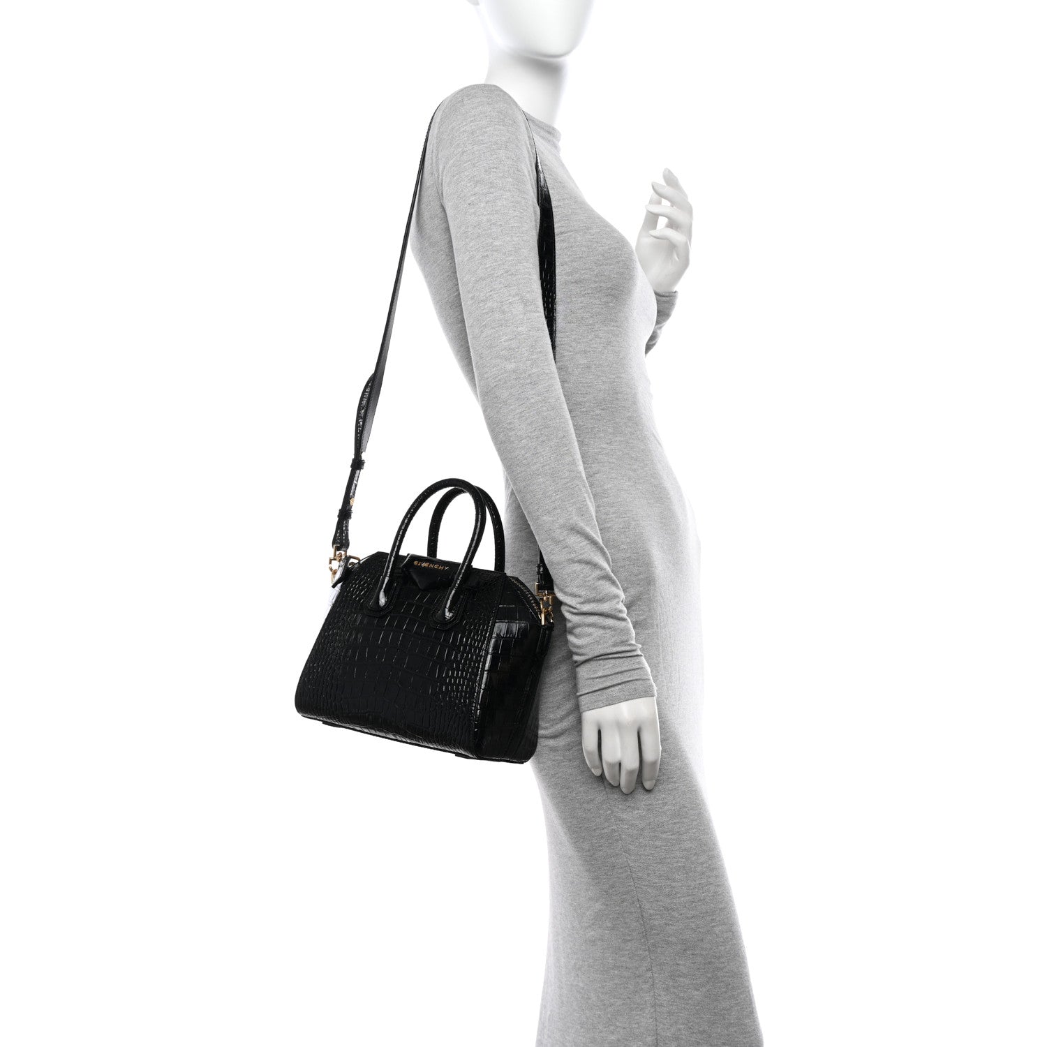 Givenchy Calfskin Crocodile Embossed Mini Antigona Black 2 of 10