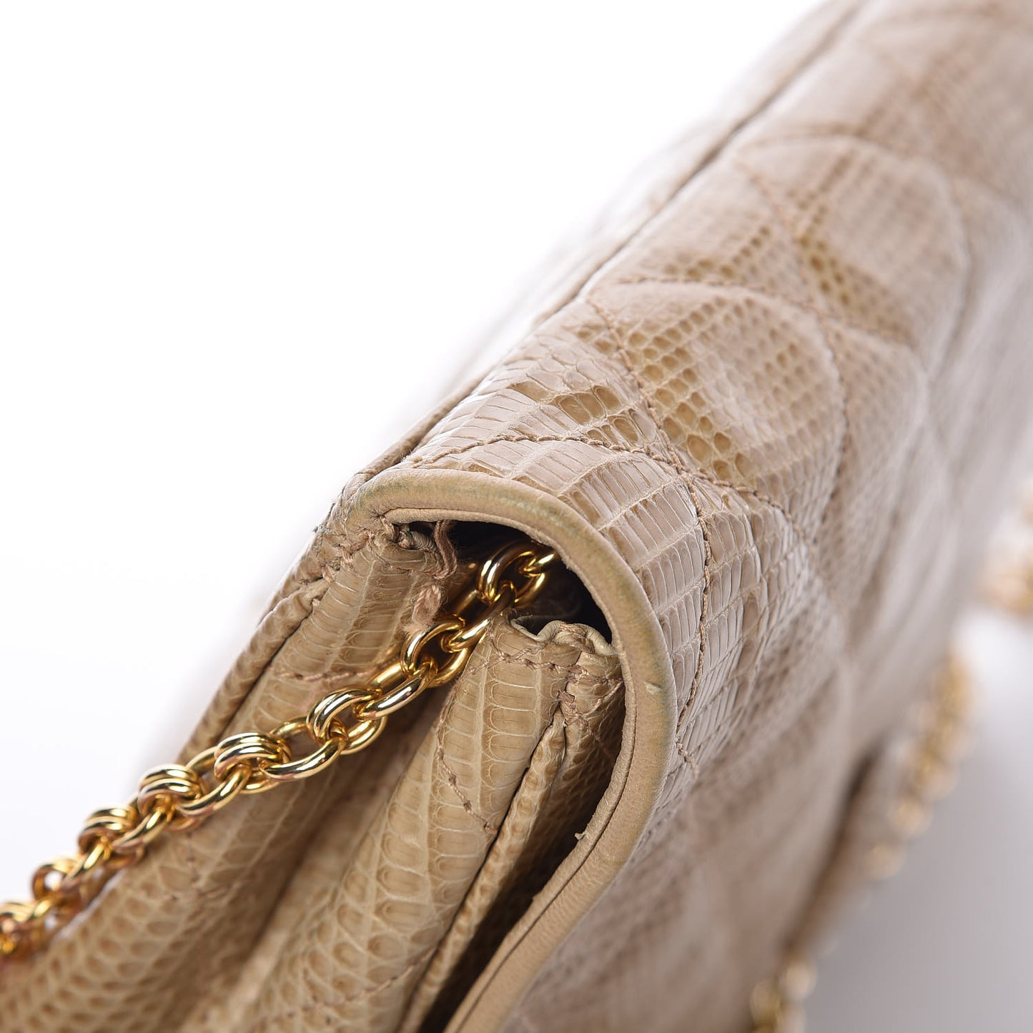Lizard Small Square Flap Beige