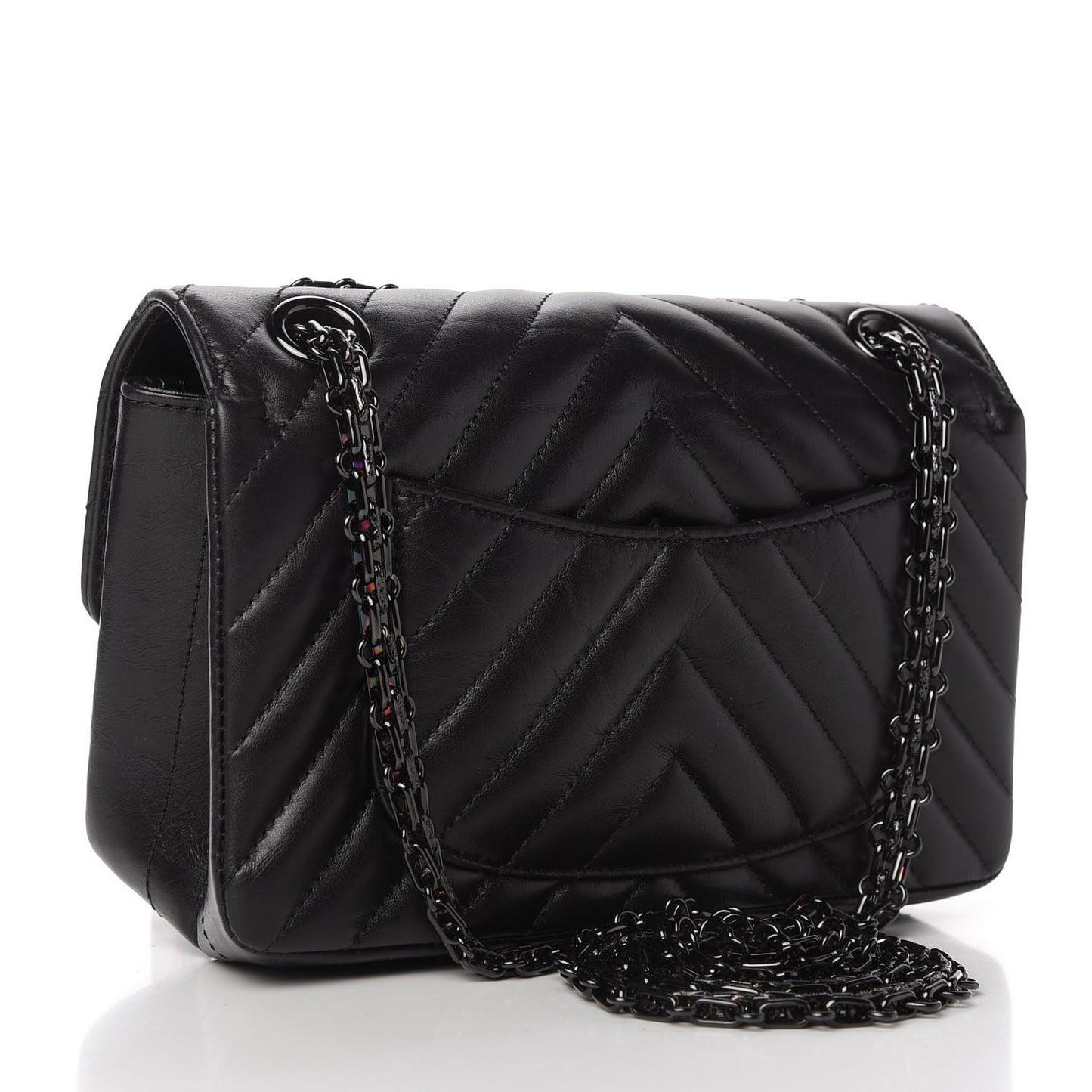 Aged Calfskin Chevron Quilted 2.55 Reissue Mini Flap So Black