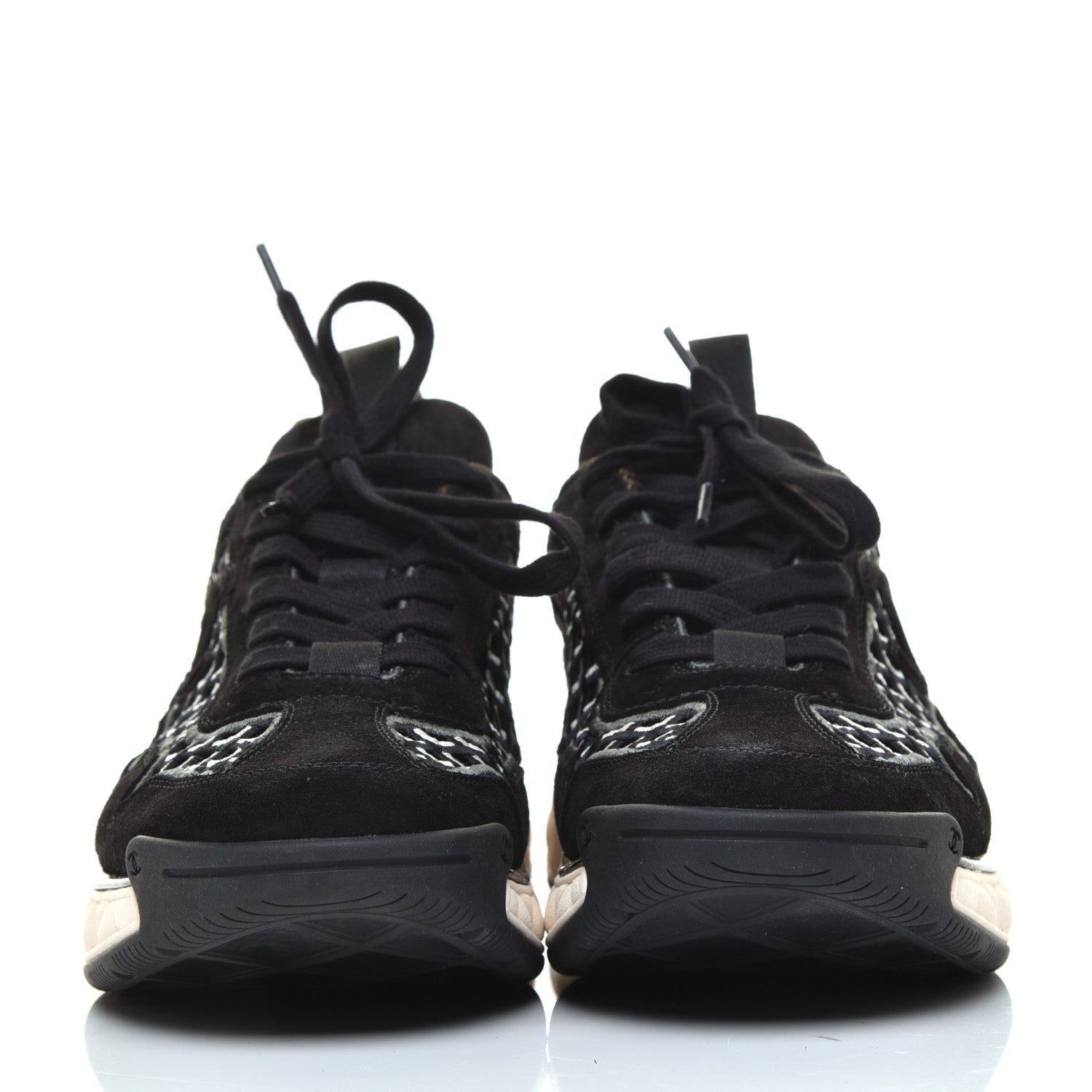 Chanel Suede Calfskin Embroidered CC Sneakers 41 Black 2 of 9