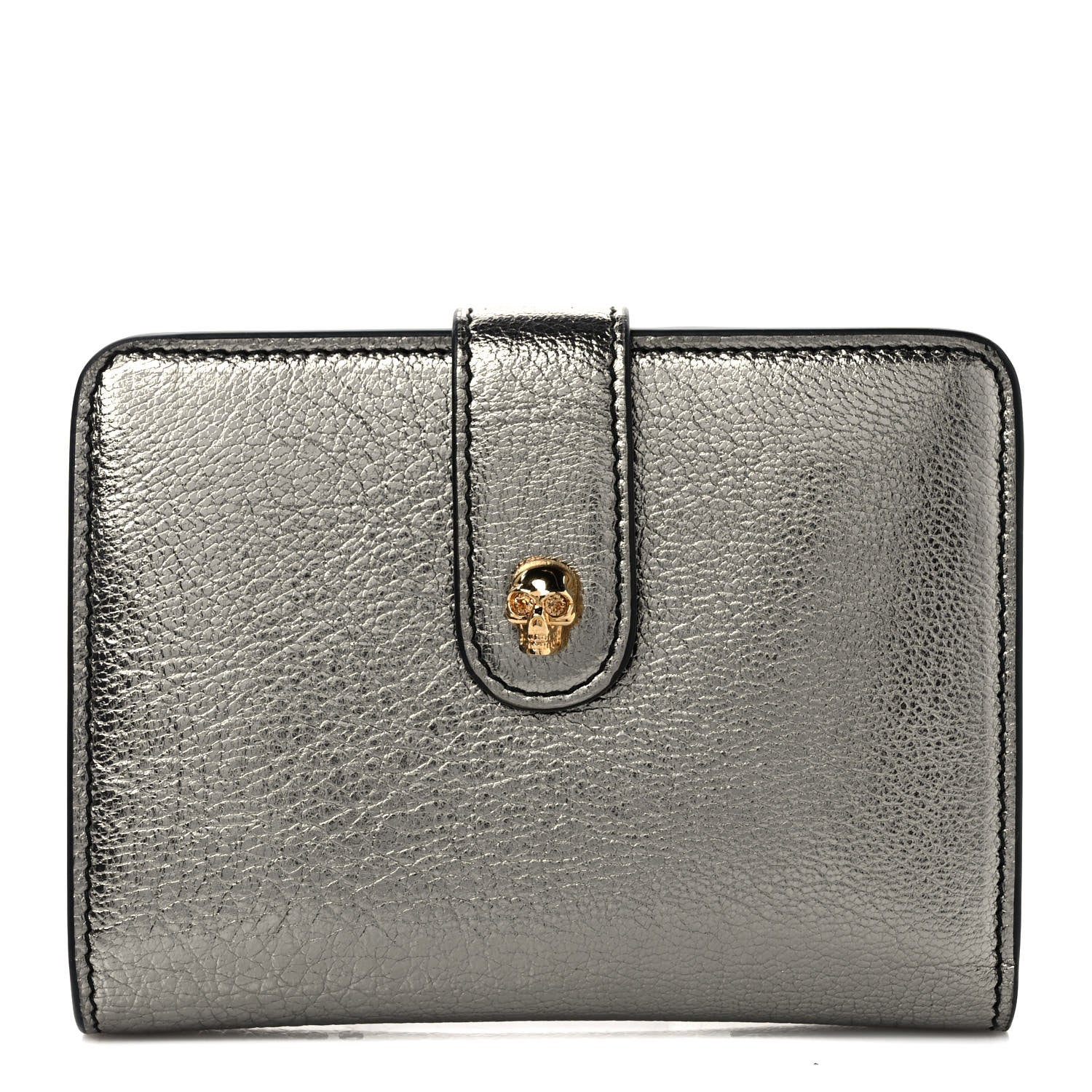 Alexander McQueen Metallic Calfskin Skull French Wallet Dark Silver 1 of 9