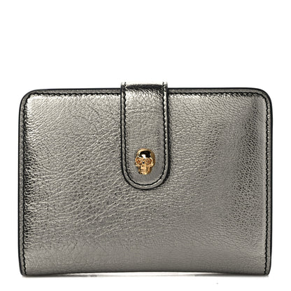 Alexander McQueen Metallic Calfskin Skull French Wallet Dark Silver 1 of 9