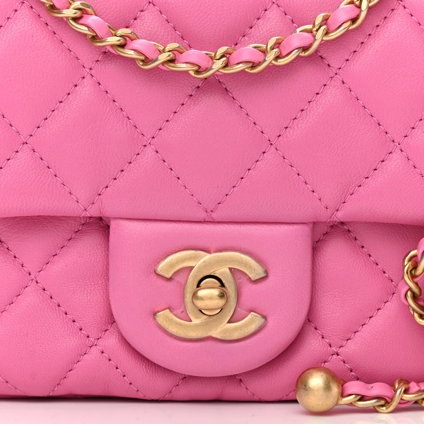 Lambskin Quilted Mini Pearl Crush Flap Pink