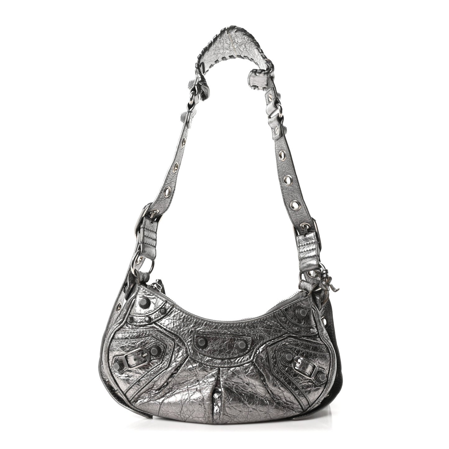 Metallic Agneau Arena Le Cagole Shoulder Bag XS Silver
