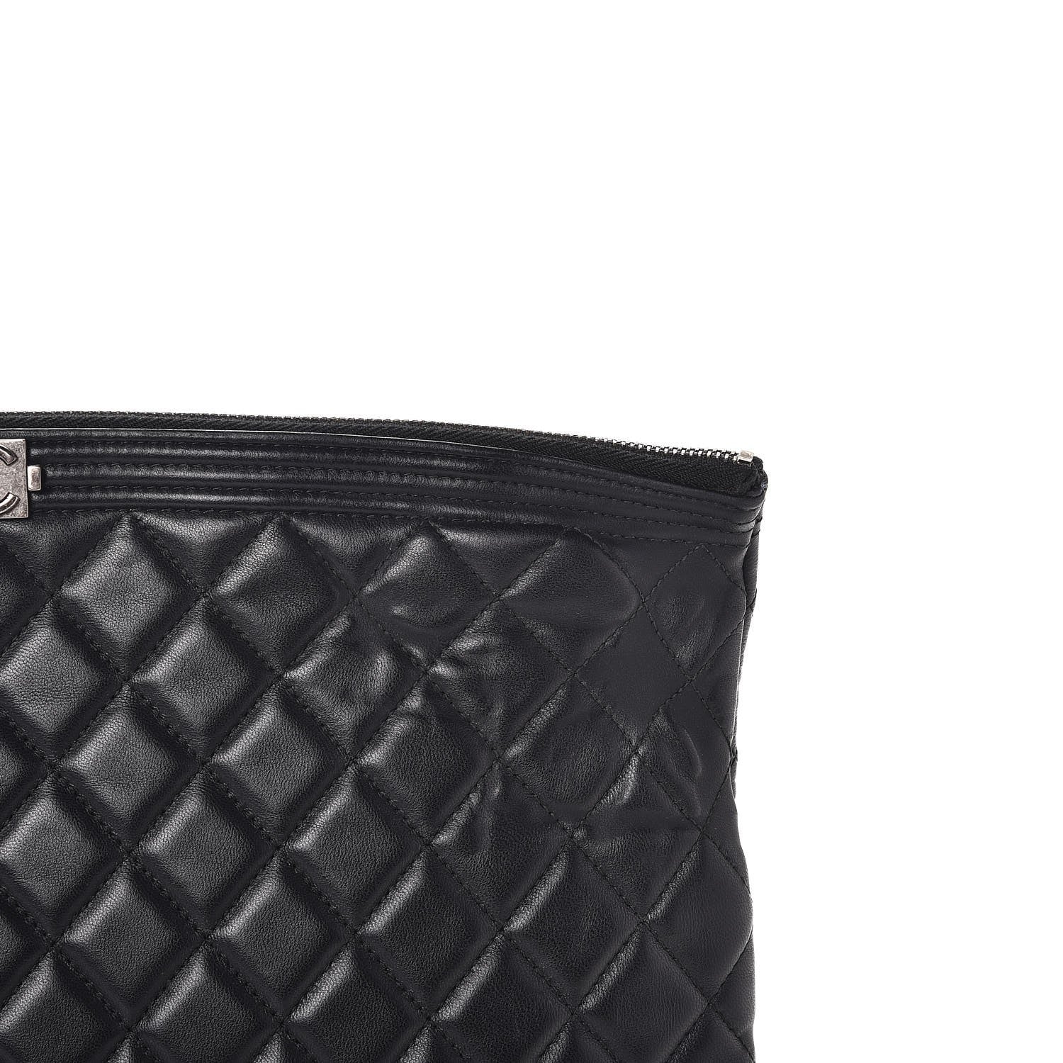 Chanel Lambskin Quilted Large Boy Cosmetic Case Black 8 of 9