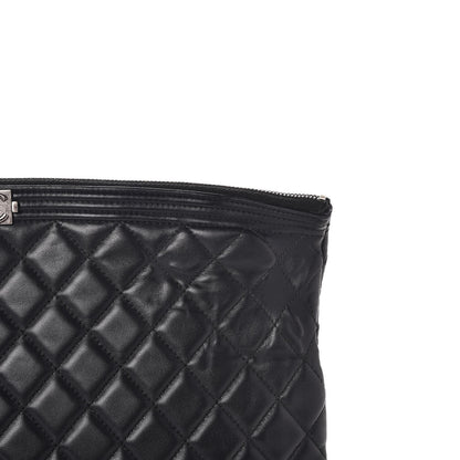Chanel Lambskin Quilted Large Boy Cosmetic Case Black 8 of 9