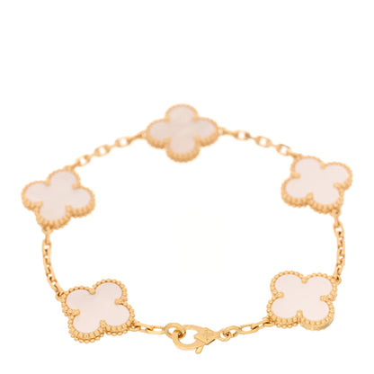 Van Cleef & Arpels 18K Yellow Gold Mother of Pearl 5 Motifs Vintage Alhambra Bracelet 2 of 5