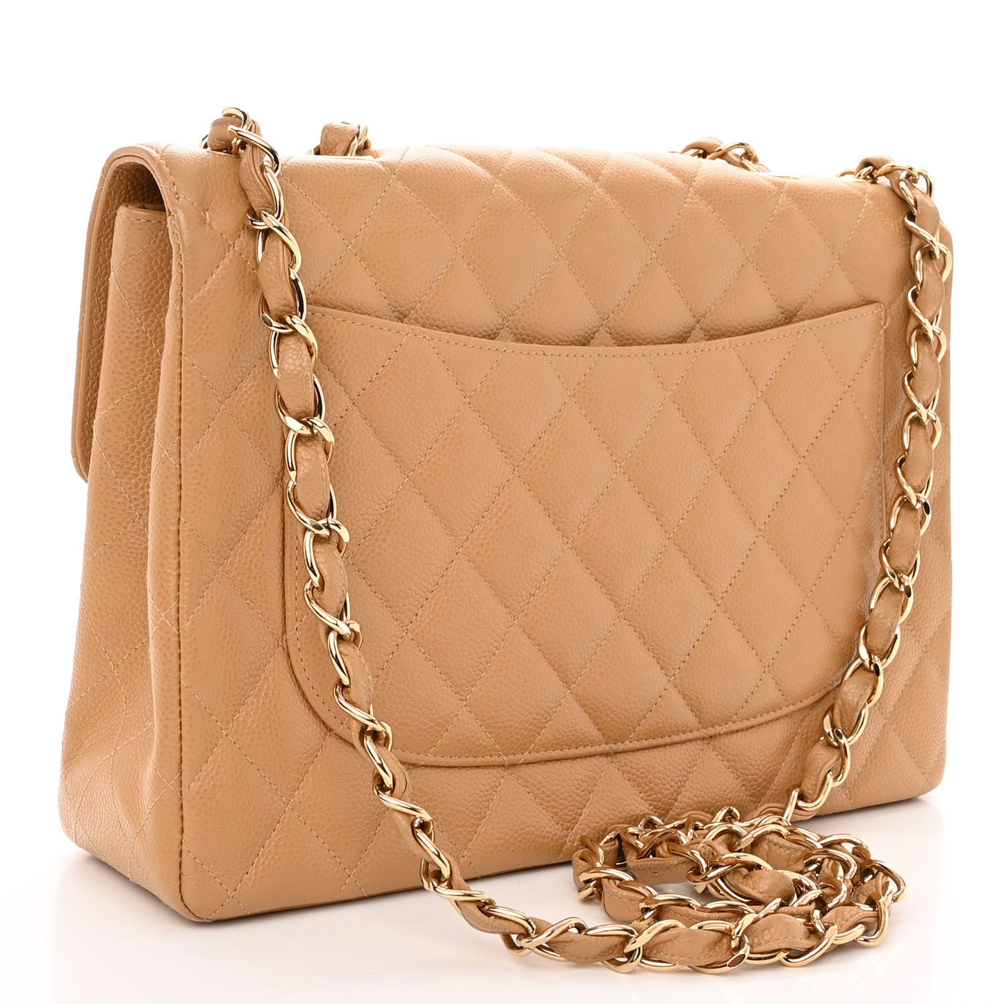 Caviar Quilted XL Jumbo Single Flap Beige