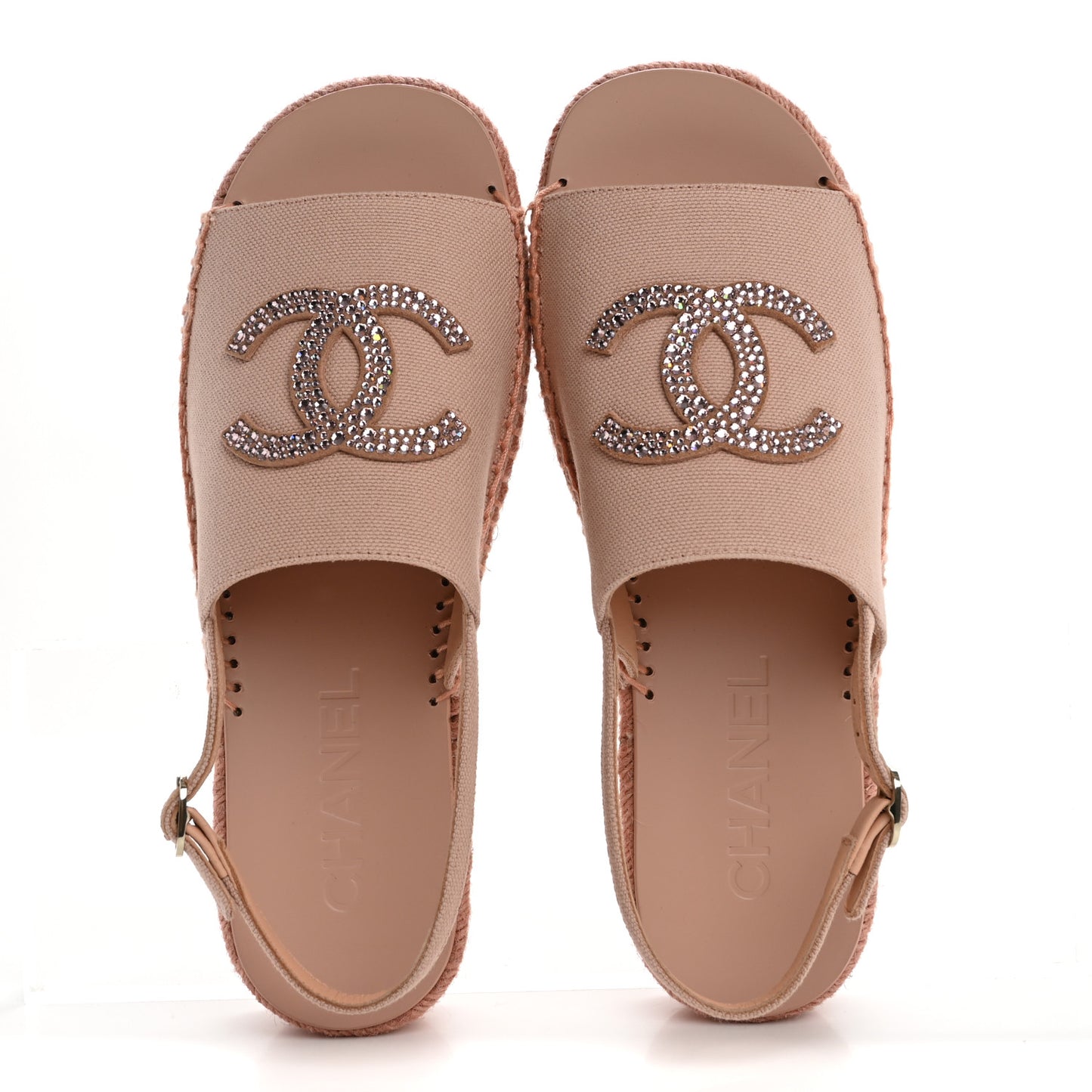 Canvas Strass CC Espadrille Slingback Sandals 39 Pink