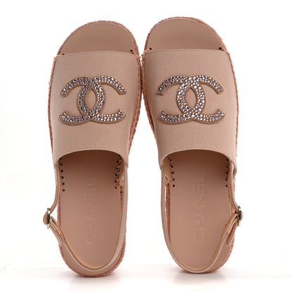 Chanel Canvas Strass CC Espadrille Slingback Sandals 39 Pink 2 of 10