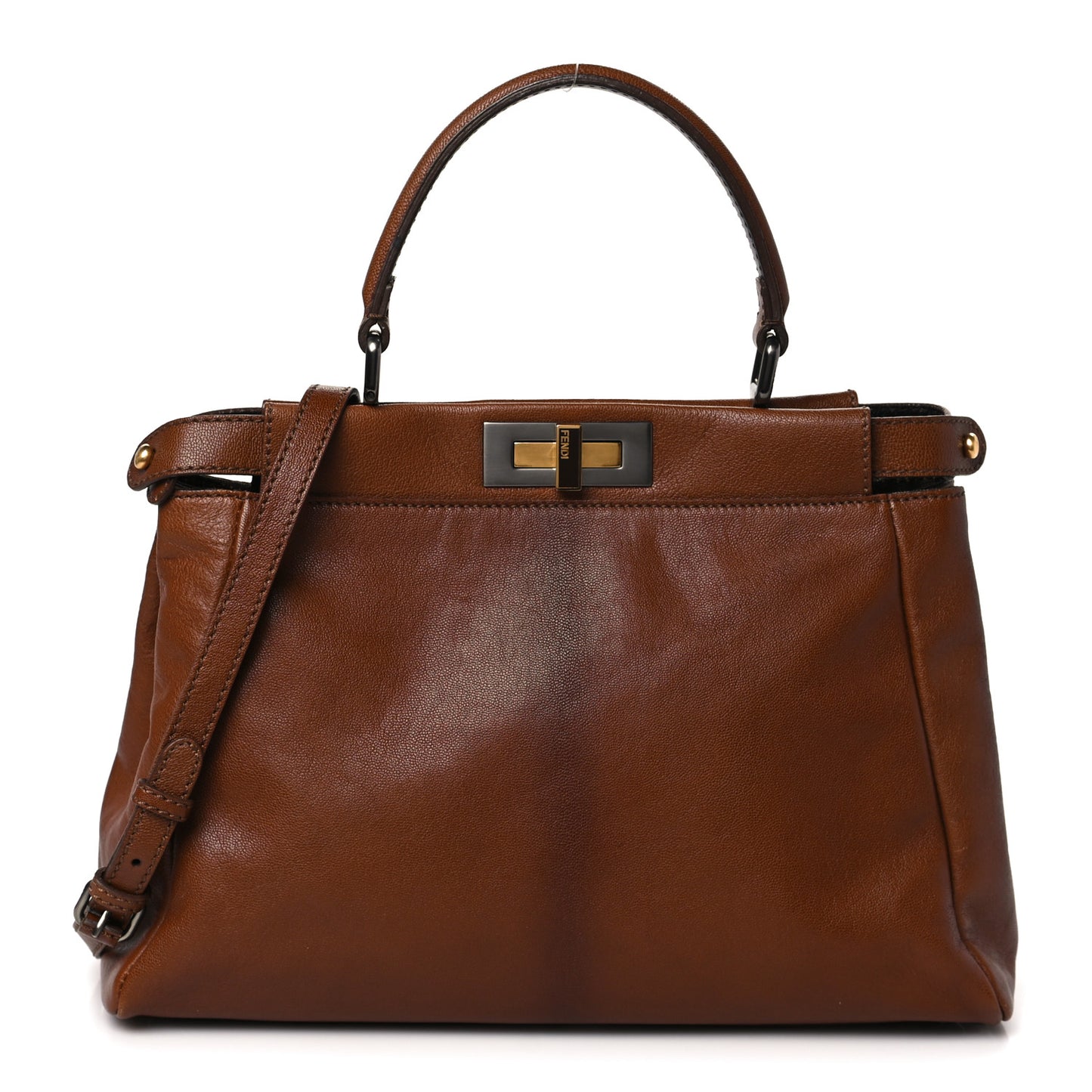Goatskin Zucca Medium Peekaboo Iconic Satchel Cuoio Tobacco Moro