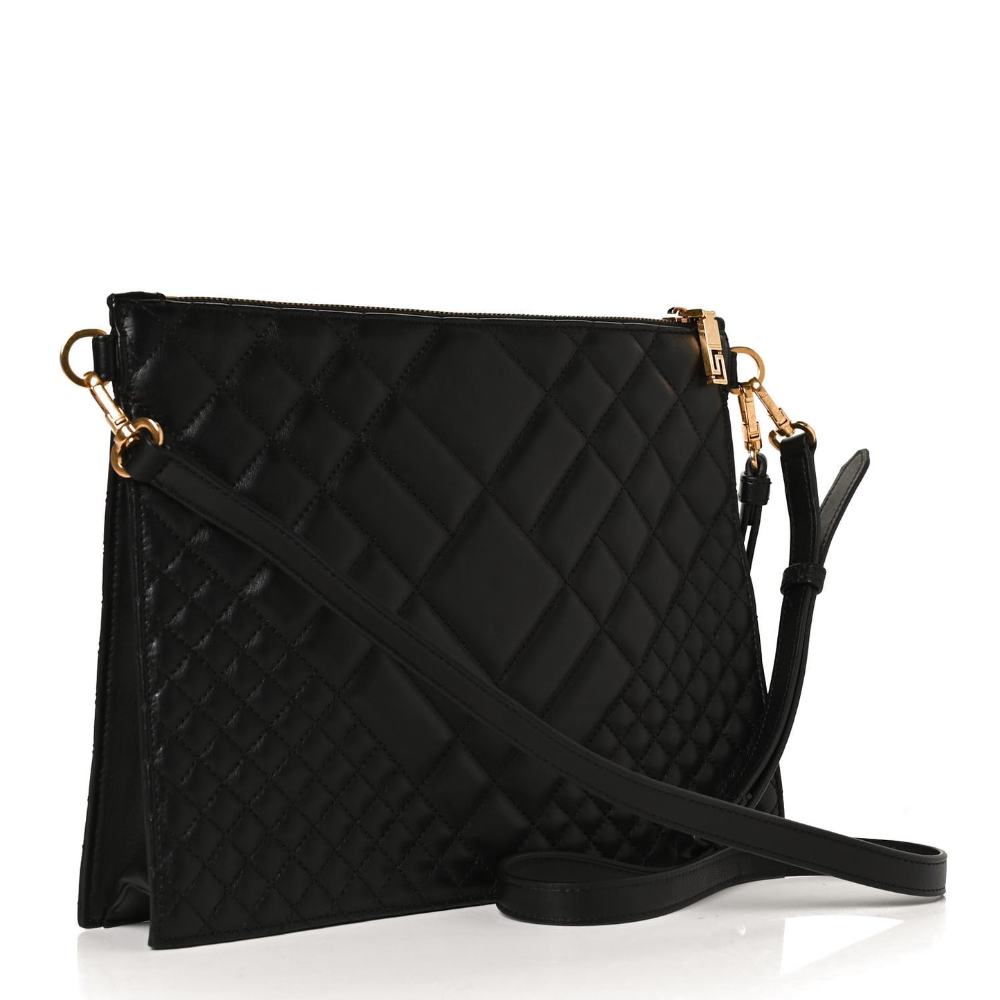 Calfskin Quilted Large Tribute Icon Crossbody Pouch Black