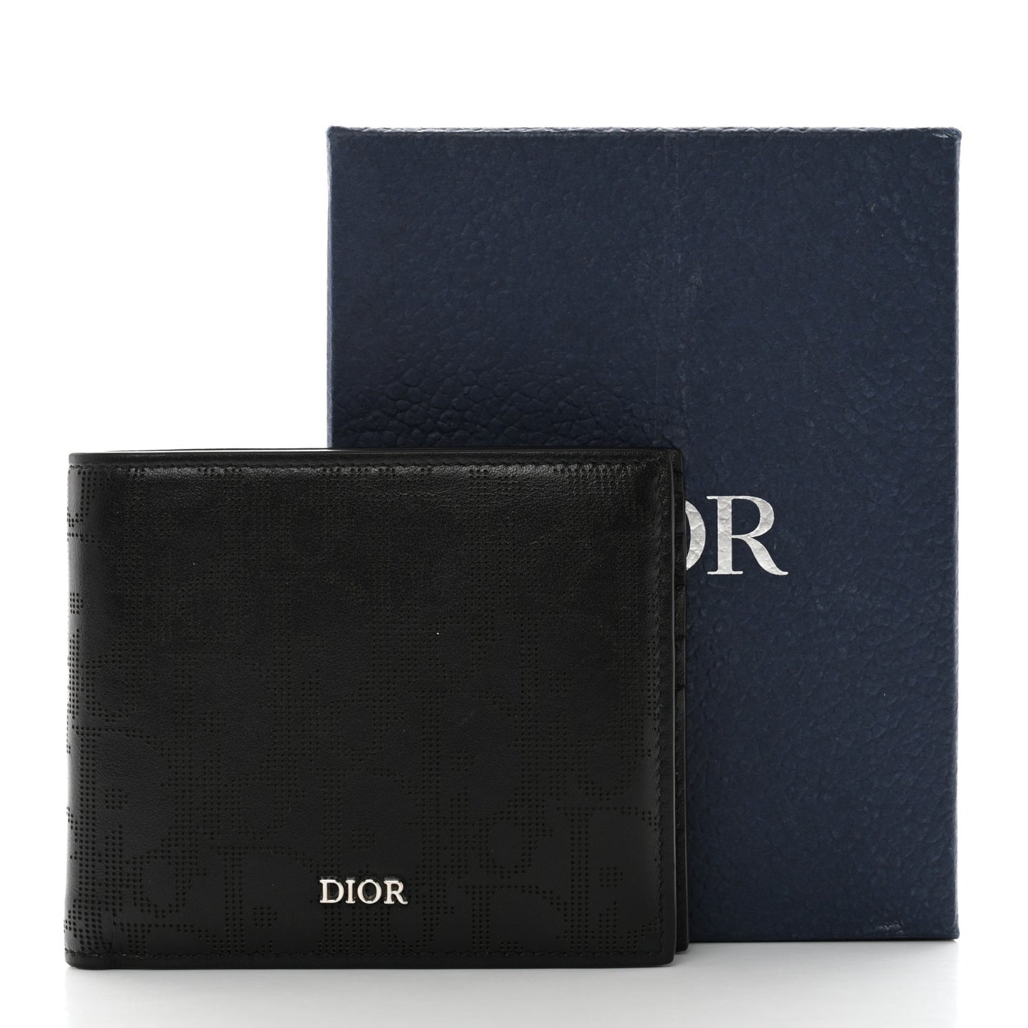 Calfskin Perforated Oblique Bi-Fold Do Galaxy Wallet Black