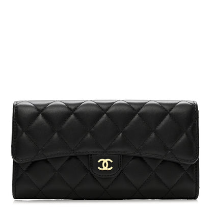 Chanel Lambskin Quilted Large Gusset Flap Wallet Black 1 of 8