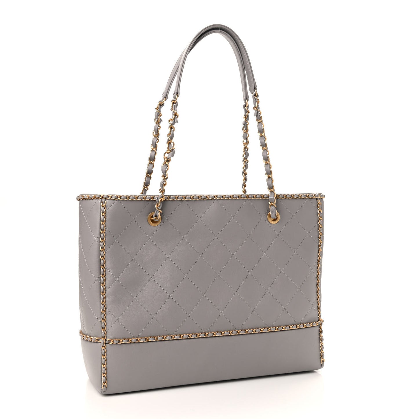 Calfskin Quilted Chain Lines Shopping Tote Grey
